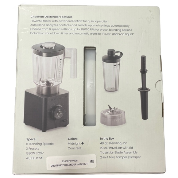 Chefman Obliterator 48 oz Blender w/ Travel Jar Smoothie Maker Ice Crusher Auto - Picture 4 of 8